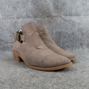 Dolce Vita Shoes Womens 8.5 Bootie Fashion Block Heel Cutout Buckle Zip Taupe DV